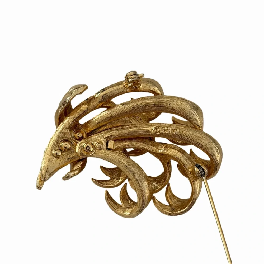 Vintage Lisner Curled Textured Ribbon Spray Gold Tone Brooch | Mid Century Pin